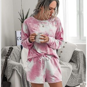 Women’s Tie Dye Pajamas Tops with Shorts LoungeSet